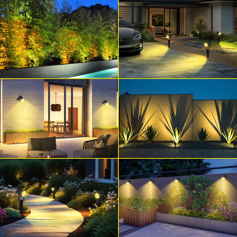 T-SUN Solar Spotlights 2W Outdoor LED Landscape Spot Light, 2-in-1 Waterproof Solar Powered Wall Lights Auto ON/Off with Dual Headlamp for Garden, Yard, Pathway(Warm White) - Image 2